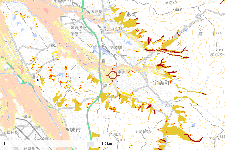 宇美町周辺のハザード重ね図