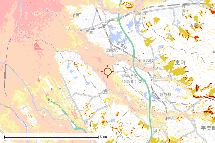 志免町周辺のハザード重ね図