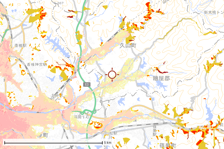 久山町周辺のハザード重ね図