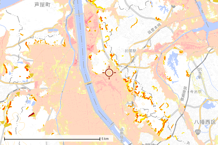 水巻町周辺のハザード重ね図