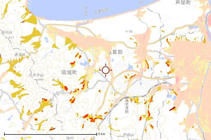 岡垣町周辺のハザード重ね図