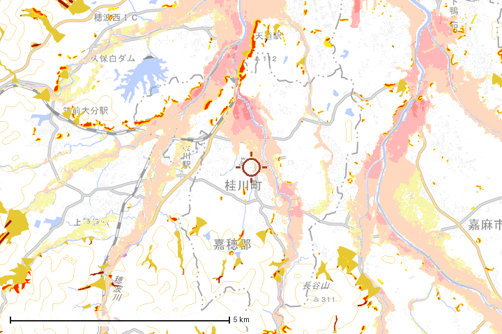 桂川町周辺のハザード重ね図