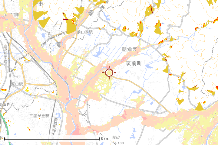 筑前町周辺のハザード重ね図