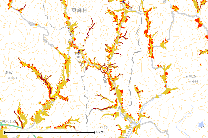 東峰村周辺のハザード重ね図