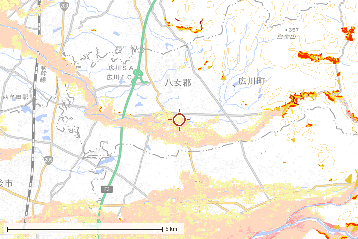 広川町周辺のハザード重ね図