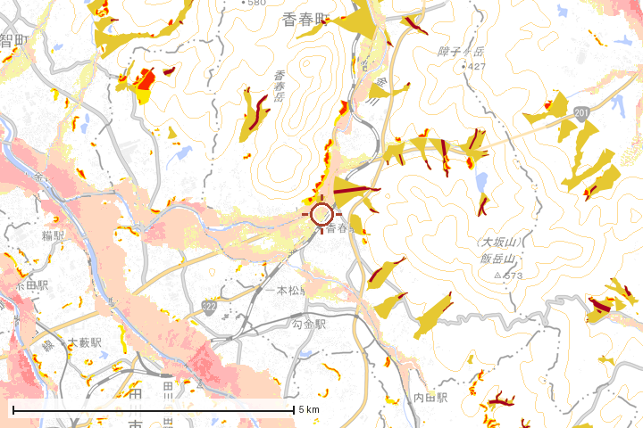 香春町周辺のハザード重ね図
