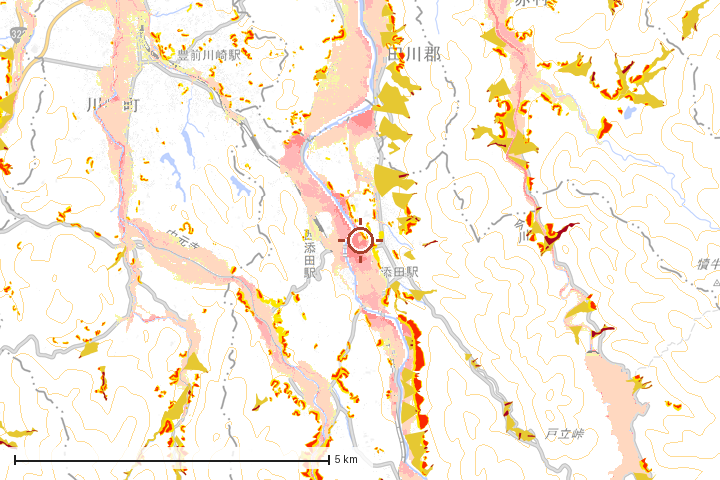 添田町周辺のハザード重ね図