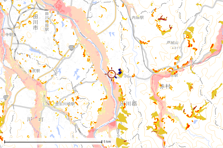 大任町周辺のハザード重ね図