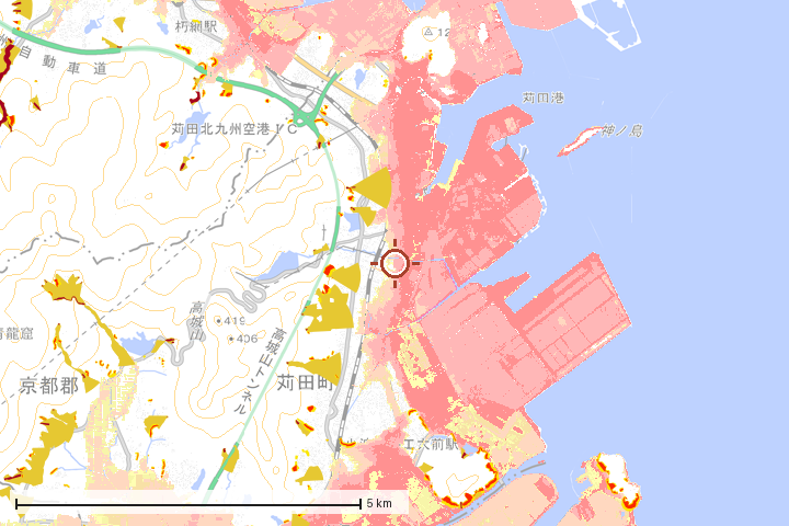 苅田町周辺のハザード重ね図