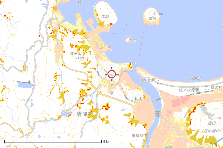 唐津市周辺のハザード重ね図