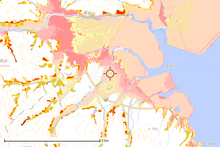 鹿島市周辺のハザード重ね図