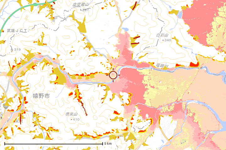 嬉野市周辺のハザード重ね図