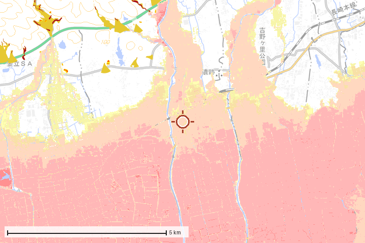 神埼市周辺のハザード重ね図