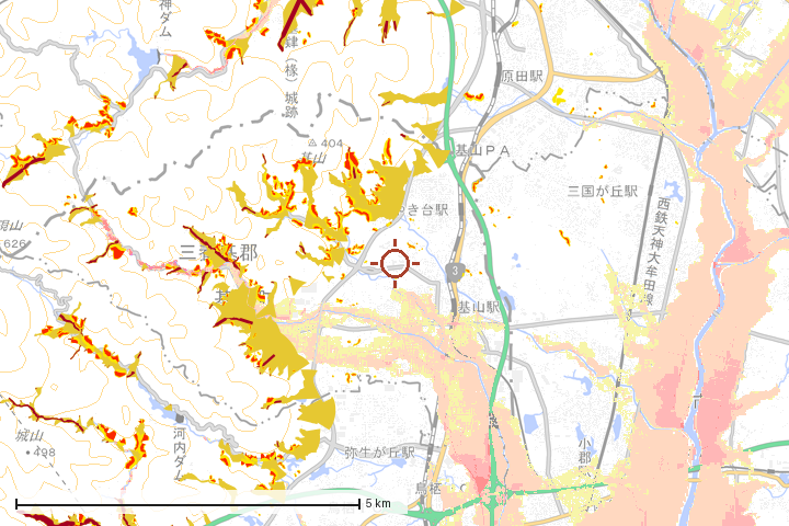 基山町周辺のハザード重ね図
