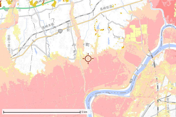 みやき町周辺のハザード重ね図