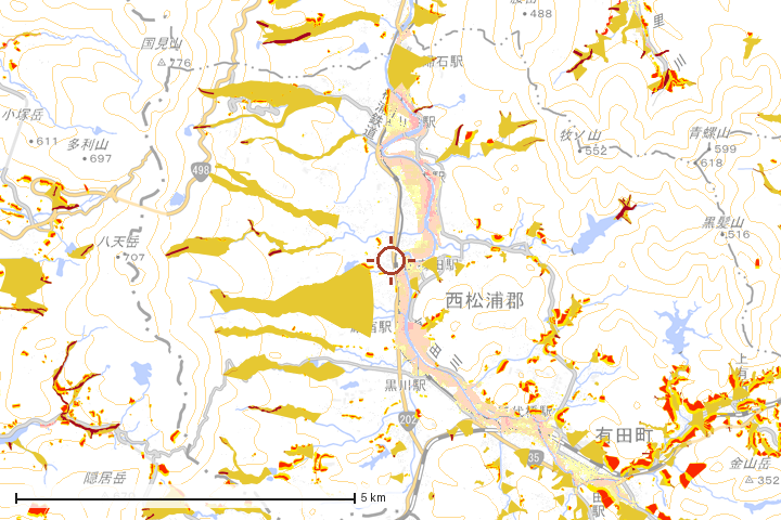 有田町周辺のハザード重ね図