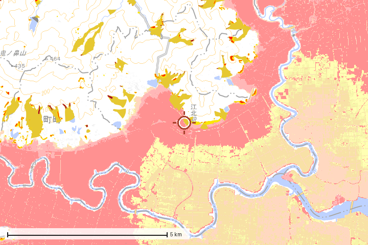 江北町周辺のハザード重ね図