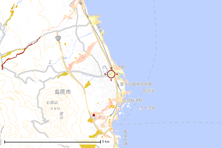 島原市周辺のハザード重ね図