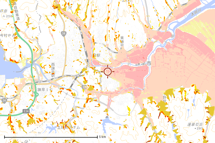 諫早市周辺のハザード重ね図