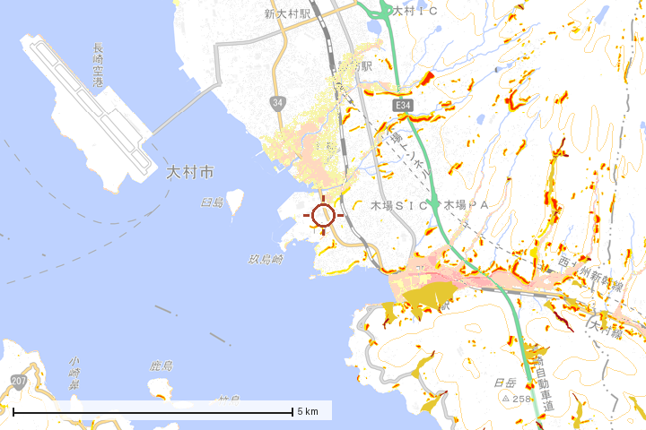 大村市周辺のハザード重ね図