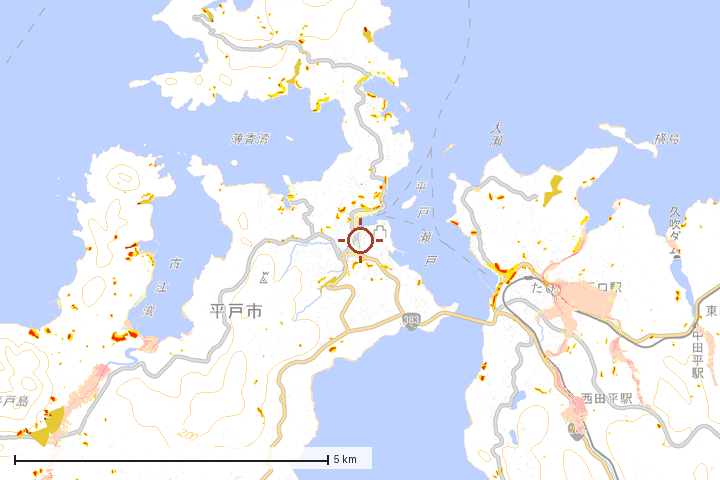 平戸市周辺のハザード重ね図