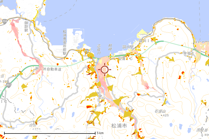松浦市周辺のハザード重ね図