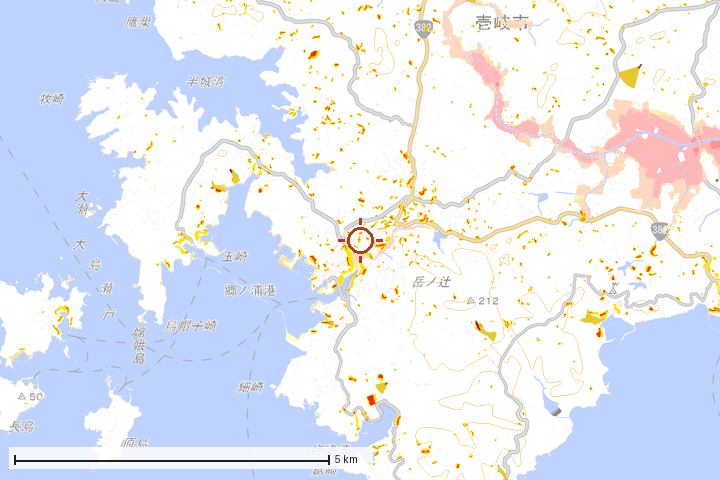 壱岐市周辺のハザード重ね図
