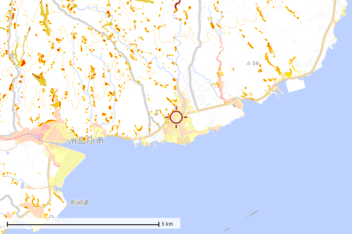 南島原市周辺のハザード重ね図