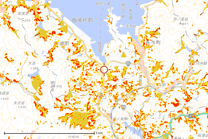 時津町周辺のハザード重ね図