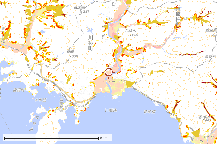 川棚町周辺のハザード重ね図
