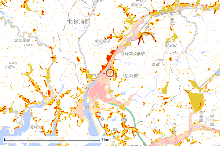 佐々町周辺のハザード重ね図