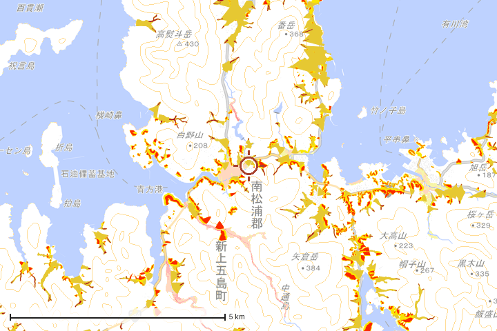 新上五島町周辺のハザード重ね図