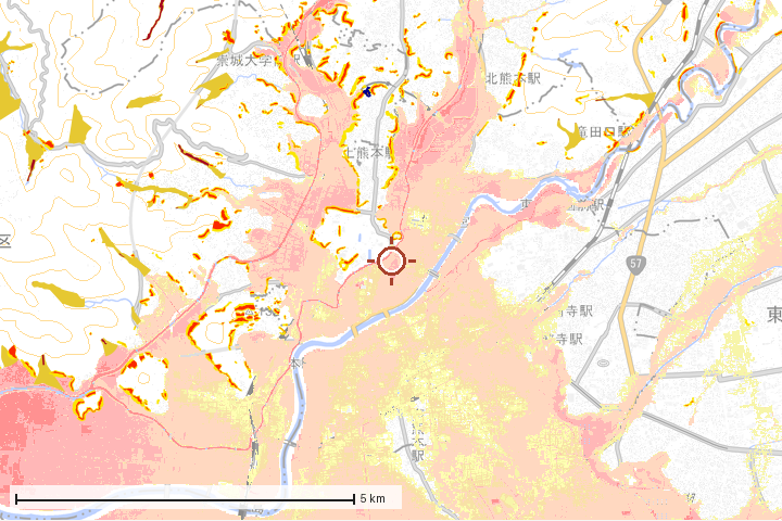 熊本市周辺のハザード重ね図