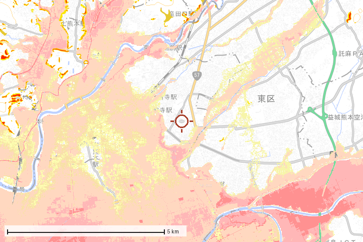 東区周辺のハザード重ね図