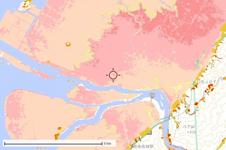 八代市周辺のハザード重ね図