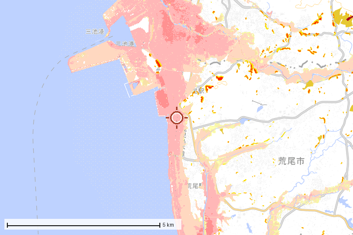 荒尾市周辺のハザード重ね図