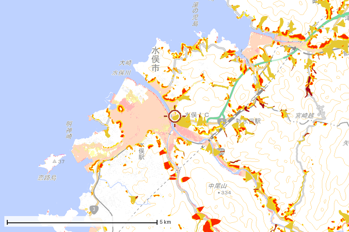 水俣市周辺のハザード重ね図