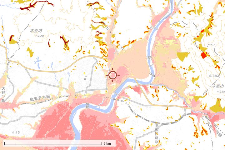 玉名市周辺のハザード重ね図