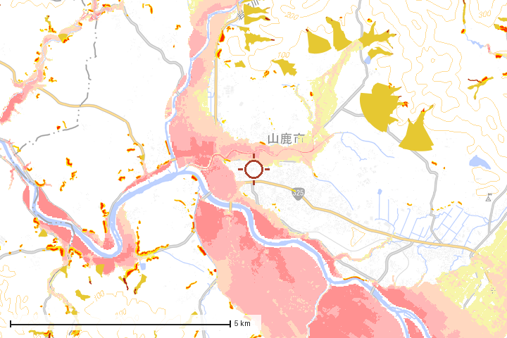 山鹿市周辺のハザード重ね図