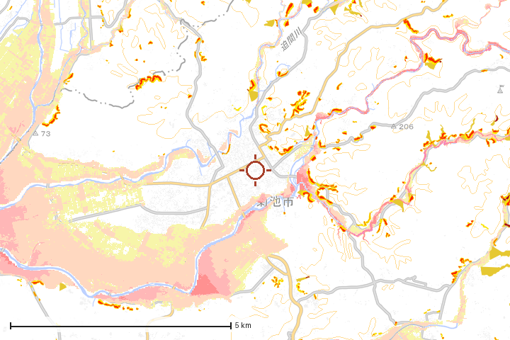 菊池市周辺のハザード重ね図