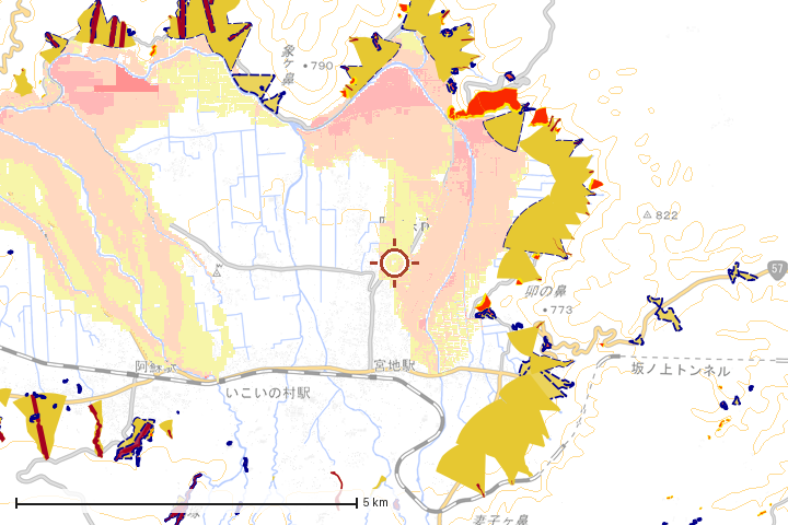 阿蘇市周辺のハザード重ね図