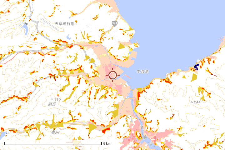 天草市周辺のハザード重ね図