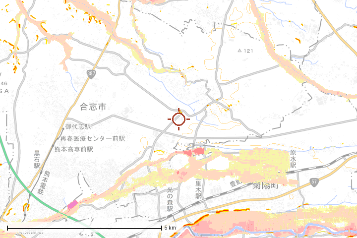 合志市周辺のハザード重ね図