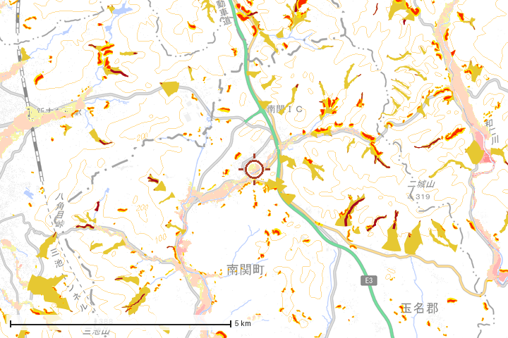 南関町周辺のハザード重ね図