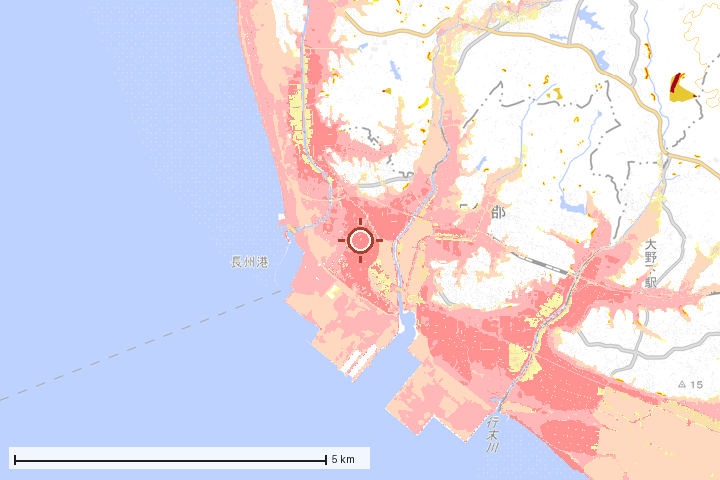 長洲町周辺のハザード重ね図