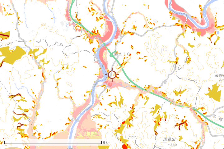 和水町周辺のハザード重ね図