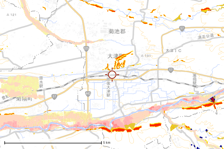 大津町周辺のハザード重ね図