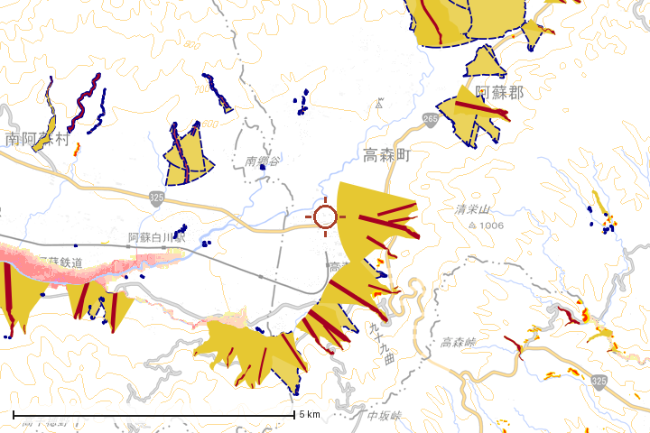 高森町周辺のハザード重ね図