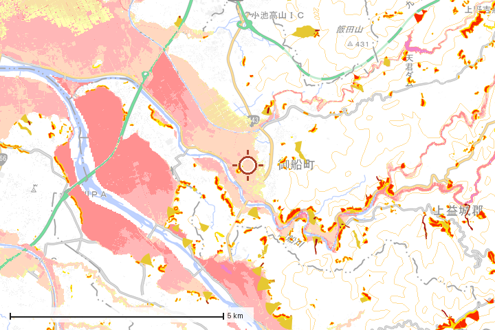 御船町周辺のハザード重ね図