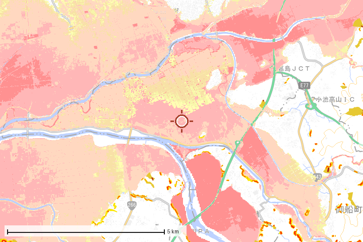 嘉島町周辺のハザード重ね図